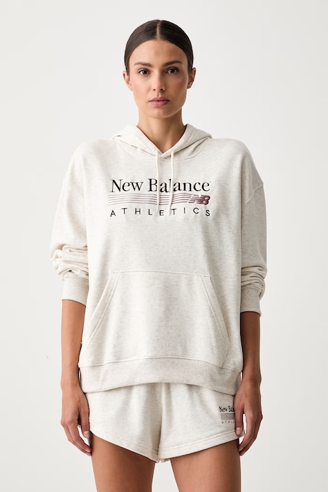 New Balance bluza z kapturem damska z bawełną beżowa WT6288NOLIT