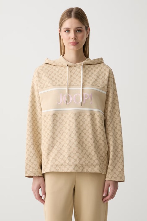 Joop! bluza z kapturem damska z bawełną beżowa 30103420