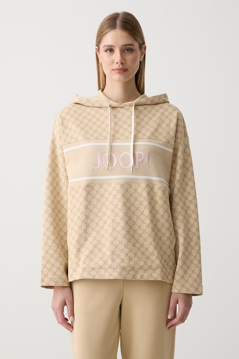 Joop! bluza z kapturem damska z bawełną beżowa 30103420