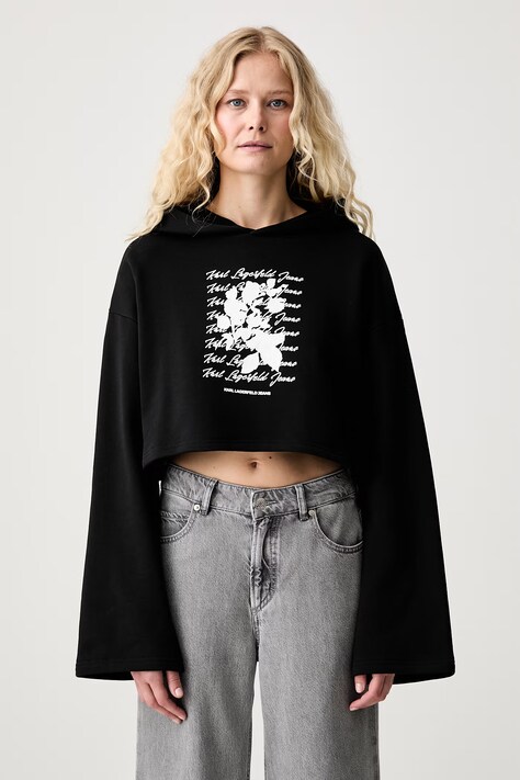 Karl Lagerfeld Jeans μπλούζα με κουκούλα γυναικεία βαμβακερή μαύρη B3W20014