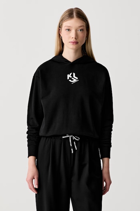 Karl Lagerfeld Jeans bluza z kapturem damska z bawełną czarna B3W20013