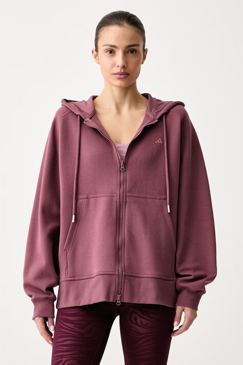adidas by Stella McCartney Кофта на застібці з капюшоном жіноча з бавовною фіолетова KR6225