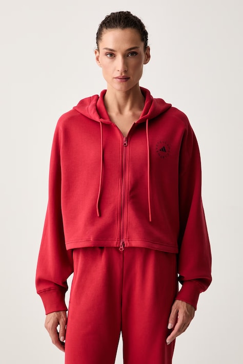 adidas by Stella McCartney bluza rozpinana z kapturem damska z bawełną czerwona KR6288