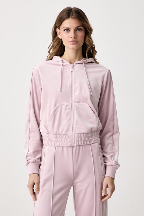 Guess Mikina na zips s kapucňou dámska zamatová AMALIA fialová V6BQ07 K6301