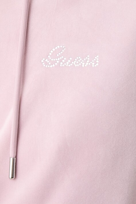 Guess Bluza rozpinana z kapturem damska welurowa AMALIA fioletowa V6BQ07 K6301