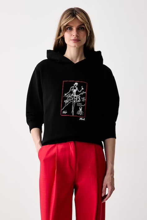 Karl Lagerfeld hanorac cu glugă pentru femei cu bumbac negru B3W20033