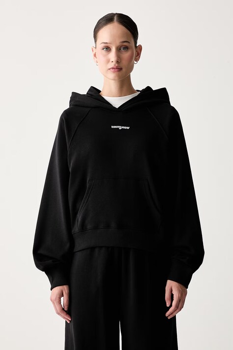 Tommy Jeans μπλούζα με κουκούλα γυναικεία βαμβακερή μαύρη DW0DW22825