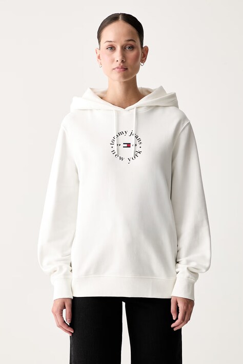 Tommy Jeans bluza z kapturem damska z bawełną biała DW0DW22823