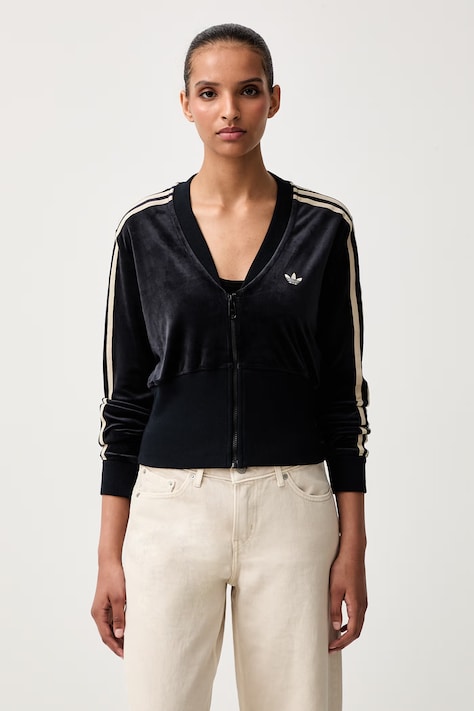 adidas Originals hanorac cu fermoar pentru femei din velur negru KS9176