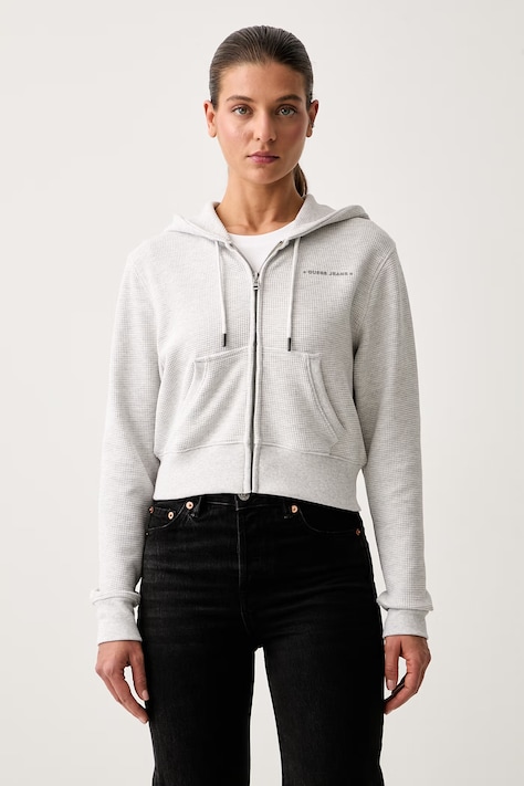 Guess Jeans μπλούζα με κουμπιά γυναικεία με βαμβάκι γκρί W6YQ13 K4206