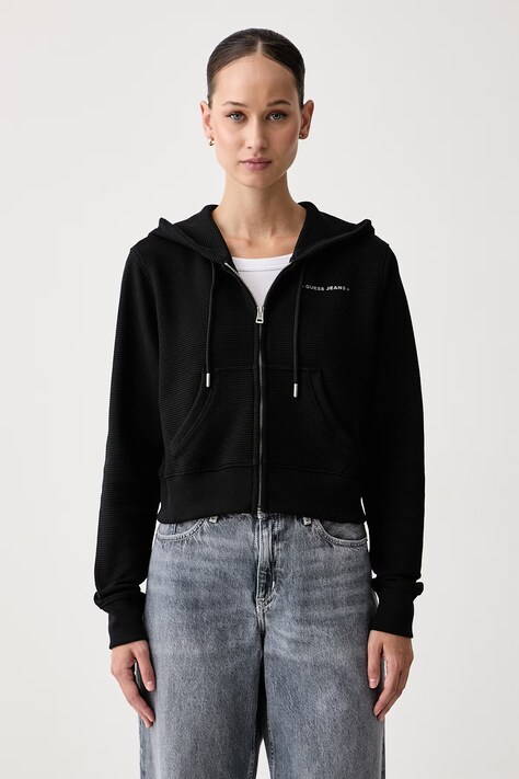 Guess Jeans Μπλούζα με κουμπιά γυναικεία με βαμβάκι μαύρη W6YQ13 K4206