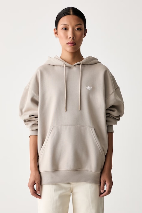 adidas Originals pulover s kapuco ženski z bombažem Essentials bež KR3591