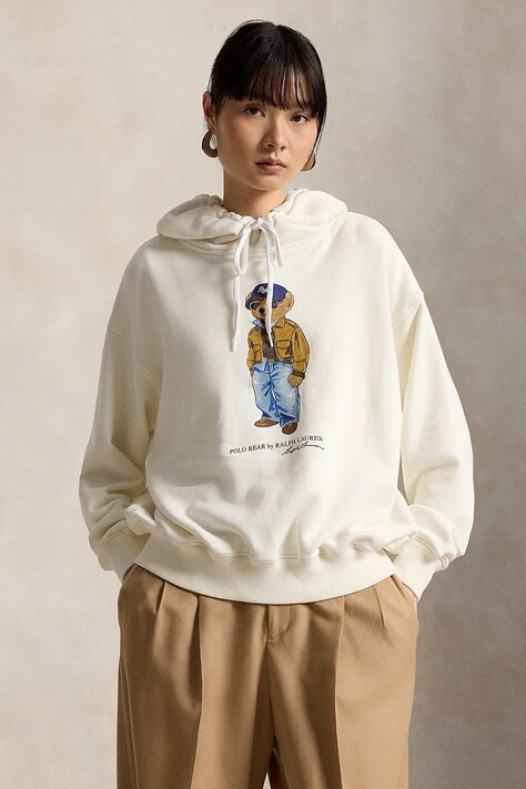 Polo Ralph Lauren bluza z kapturem damska z bawełną beżowa 211B17799