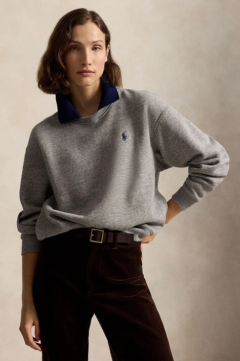 Polo Ralph Lauren bluza damska z bawełną szara 211B17785