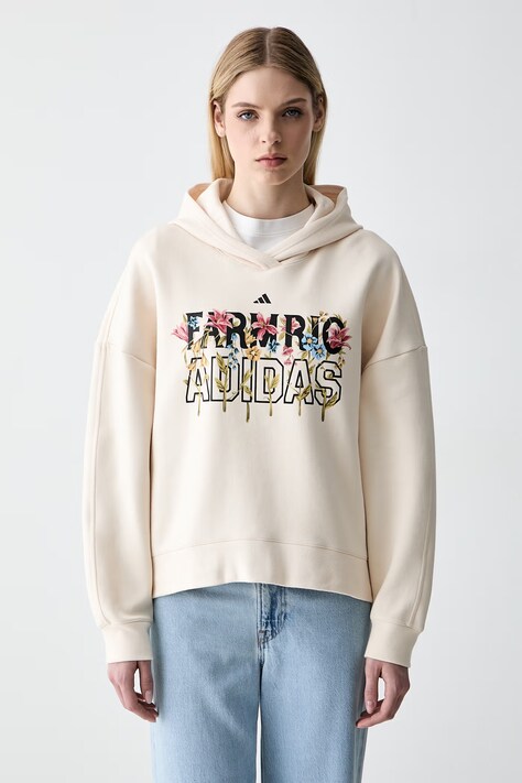 adidas bluza damska z bawełną x Farm Rio beżowa KR0253
