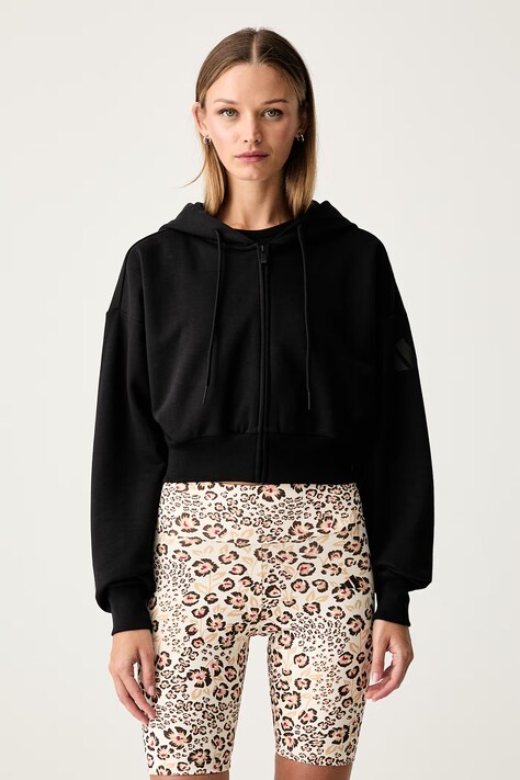 adidas bluza rozpinana z kapturem damska z bawełną Soft Lux czarna KF6245