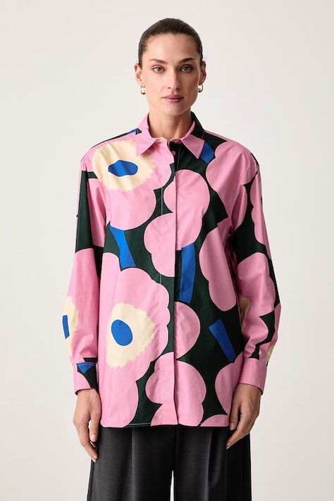 Marimekko Košulja za žene od pamuka roza cvjetna 096297