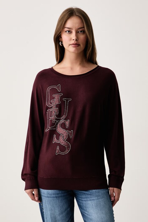 Guess Sweter damski z wiskozą ESMERALDA bordowy W6BR51 Z1452