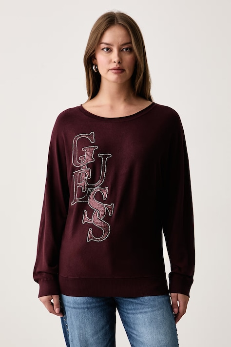 Guess Pulover za žene s viskozom ESMERALDA bordo W6BR51 Z1452