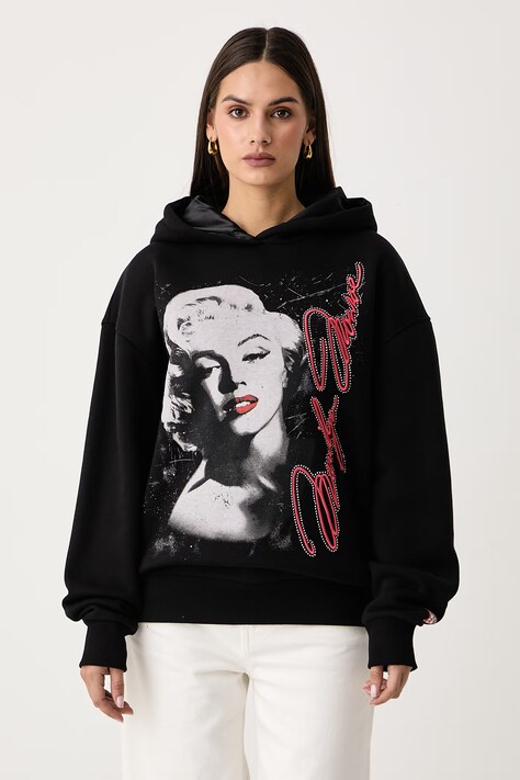 Guess Pulover ženski z bombažem x MARILYN MONROE črn W6BQ18 K6664