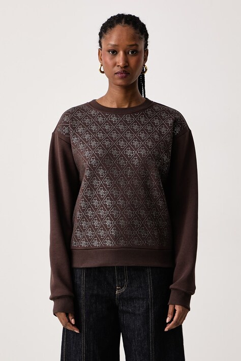 Guess Bluza damska z bawełną brązowa W6BQ14 K6060