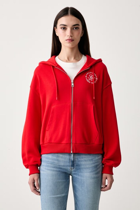 Tommy Hilfiger bluza rozpinana z kapturem damska bawełniana czerwona WW0WW50938
