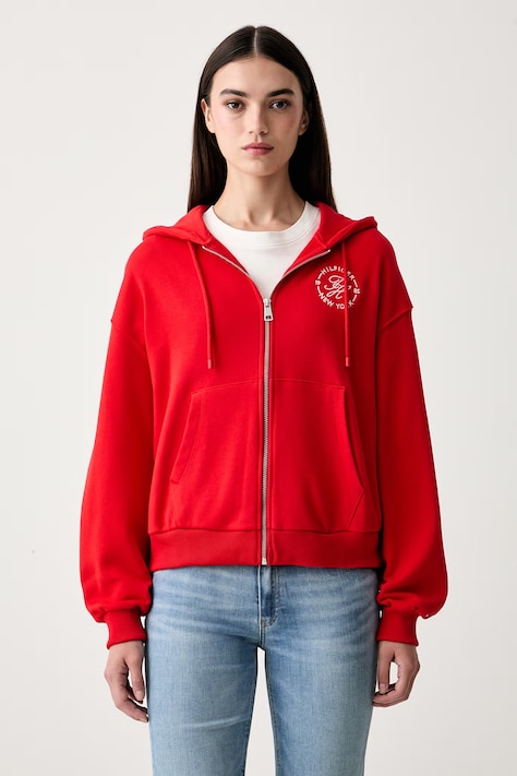 Tommy Hilfiger bluza rozpinana z kapturem damska bawełniana czerwona WW0WW50938