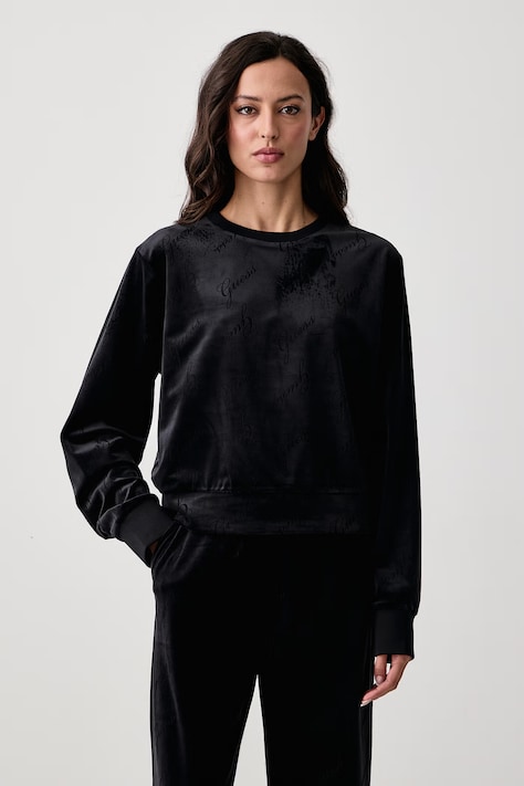 Guess Bluza damska welurowa LOREN czarna O6BQ02 K5062