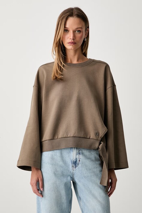 BOSS bluza damska z bawełną Essega1 brązowa 50562856