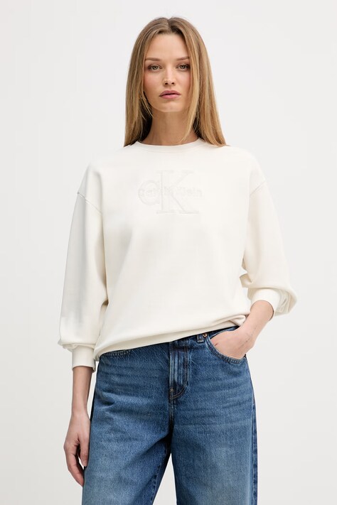 Calvin Klein Jeans bluza damska bawełniana beżowa LV047G820G