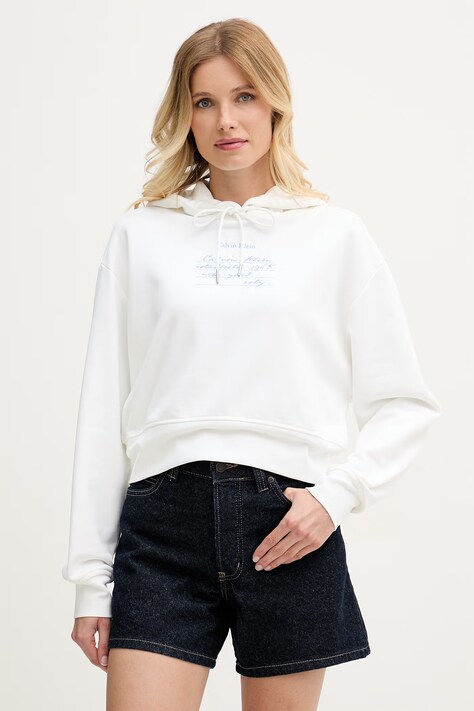 Calvin Klein Jeans bluza z kapturem damska bawełniana biała LV047G204G