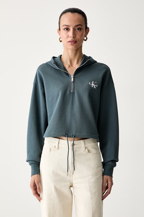 Calvin Klein Jeans суичър с качулка дамски от памук зелен LV047G203G