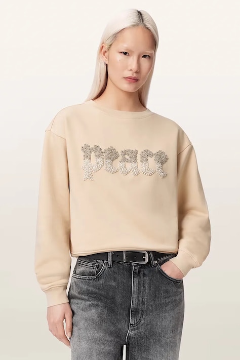 AllSaints bluza damska z bawełną PEACE beżowa W207JE