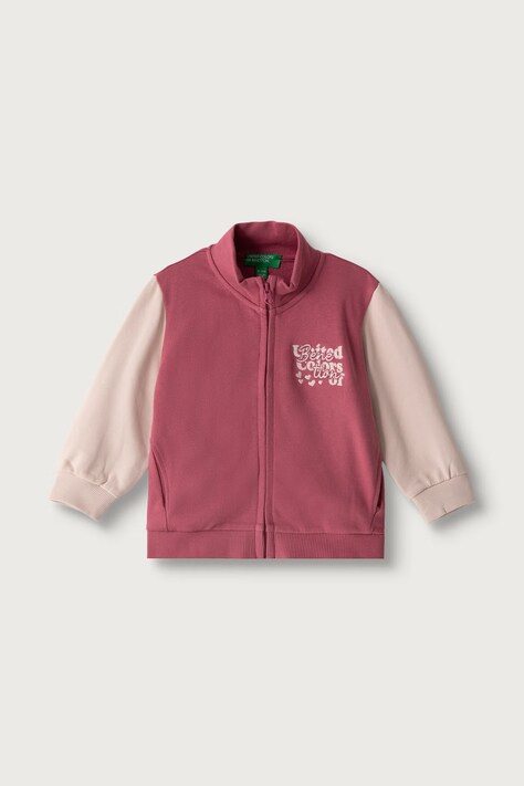 United Colors of Benetton Mikina na zips detská bavlnená ružová 3J70G504H