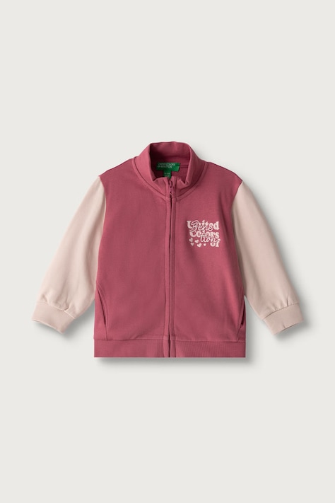 United Colors of Benetton Mikina na zips detská bavlnená ružová 3J70G504H