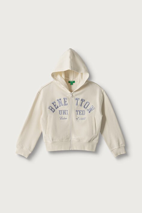 United Colors of Benetton Bluza rozpinana z kapturem dziecięca bawełniana beżowa 3J68C506D