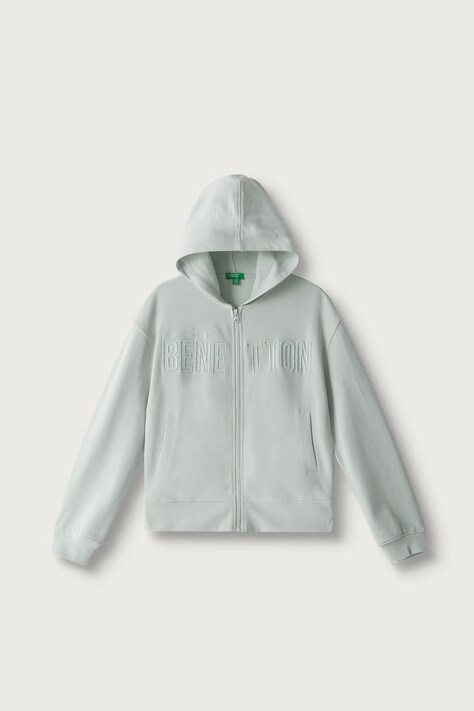 United Colors of Benetton Mikina na zips s kapucňou detská bavlnená zelená 3J68C506D