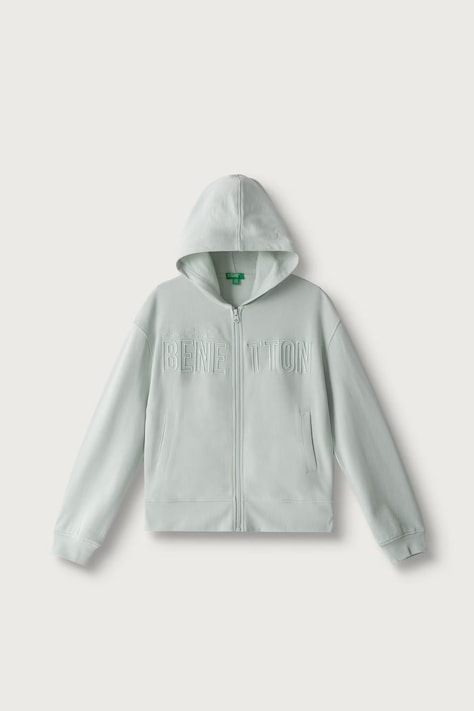 United Colors of Benetton Mikina na zips s kapucňou detská bavlnená zelená 3J68C506D