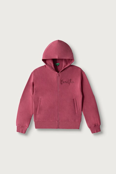 United Colors of Benetton Bluza rozpinana z kapturem dziecięca bawełniana różowa 3J68C506D
