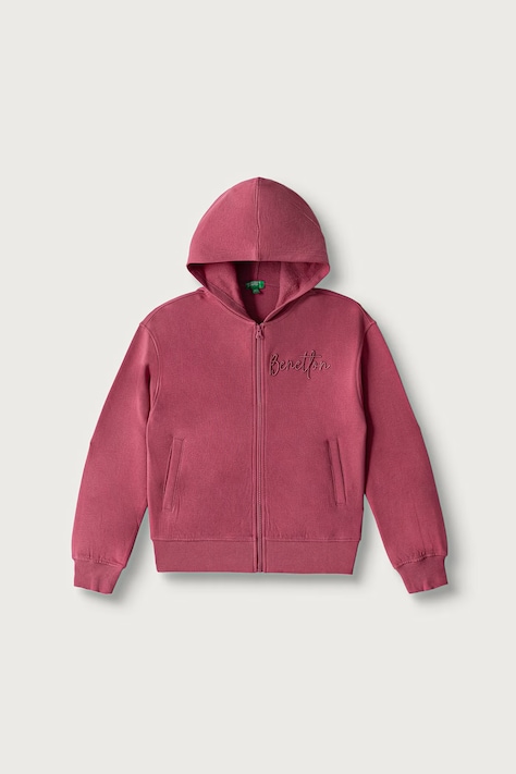 United Colors of Benetton Bluza rozpinana z kapturem dziecięca bawełniana różowa 3J68C506D