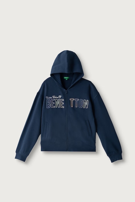 United Colors of Benetton Mikina na zips s kapucňou detská bavlnená tmavomodrá 3J68C506D