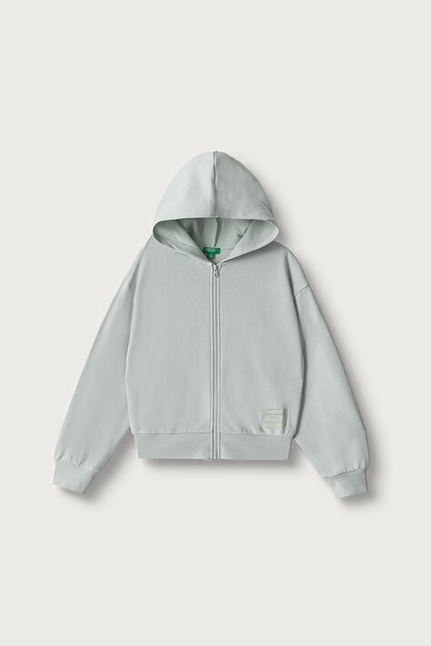 United Colors of Benetton Mikina na zips s kapucňou detská bavlnená zelená 38O3C506C