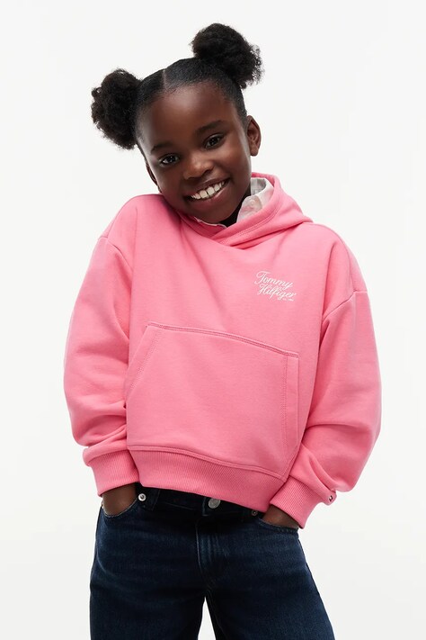 Tommy Hilfiger Bluza z kapturem dziecięca z bawełną różowa KG0KG09570