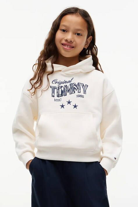 Tommy Hilfiger Bluza z kapturem dziecięca bawełniana biała KG0KG09571