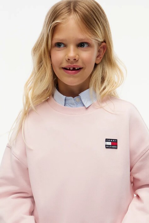 Tommy Hilfiger bluza dziecięca bawełniana z elastanem różowa KG0KG09604