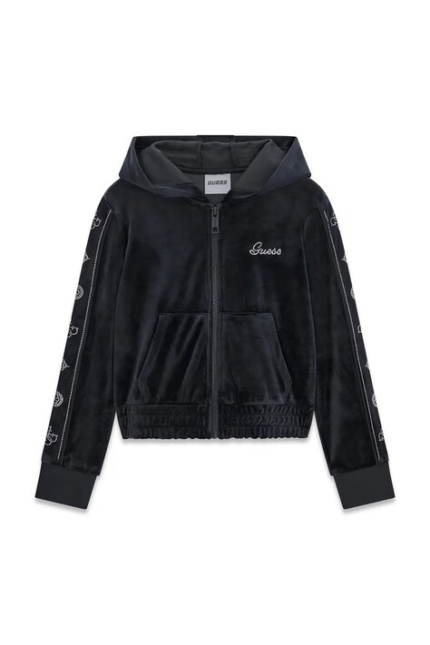 Guess Bluza rozpinana z kapturem dziecięca welurowa czarna J6BQ15 K7263