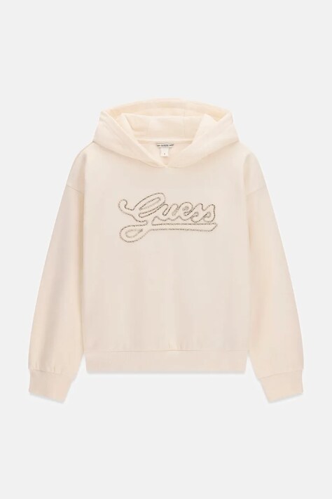 Guess bluza z kapturem dziecięca z bawełną beżowa J6BQ06 K6091