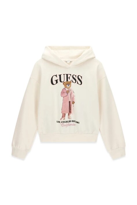 Guess Bluza z kapturem dziecięca bawełniana beżowa J6BQ03 K6086