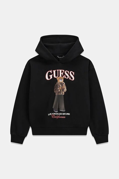 Guess Bluza z kapturem dziecięca bawełniana czarna J6BQ03 K6086