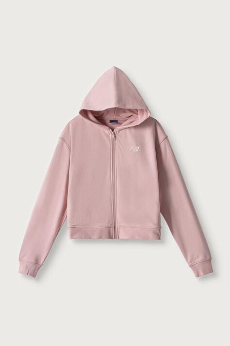 New Balance Bluza rozpinana z kapturem dziecięca z bawełną różowa YT6263S8